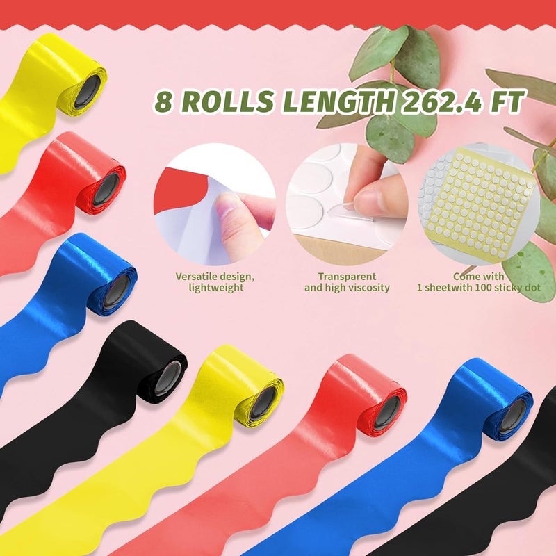 DASTTUIS 8 Rolls 262.4 Ft Bright Bulletin Board Borders Set - Decorations for Office, School Classroom Decor, Teachers & Home DIY - Posters & Birthday Parties - Board Trim （Classic Color） - Image 2